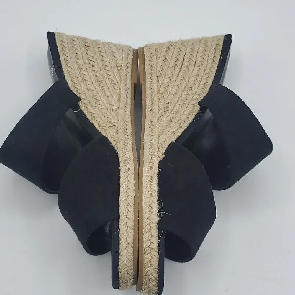 Susina Flynn Fab Black Wedges Espadrille Braided Wedge Heels Size 7.5 New